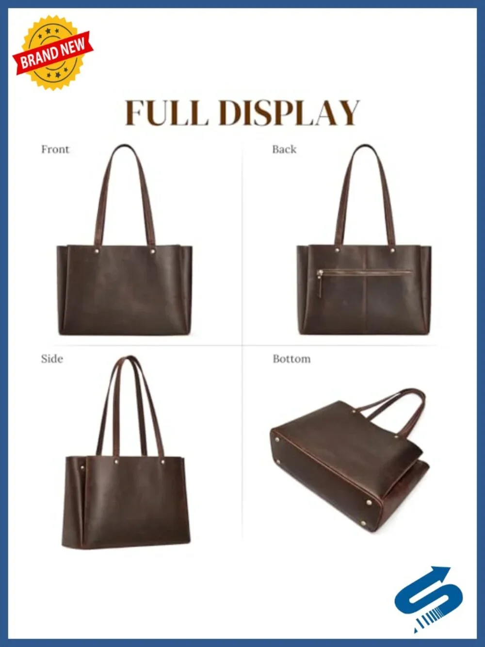 Genuine Leather Tote Bag for Women Work Large Shoulder Handbag Laptop Bag